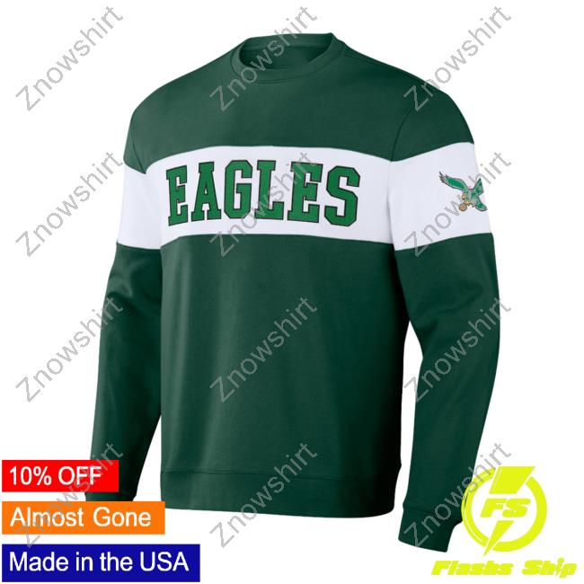 Official PhiladelphiaEagles Clothing Merch Store Shop Darius Rucker Collection by Fanatics Kelly Green Philadelphia Eagles Team Color & White Crew neck Sweatshirt