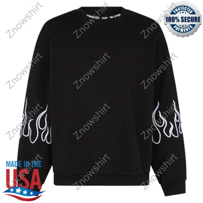 Official Vision Of Super Black Sweaters With White Flames